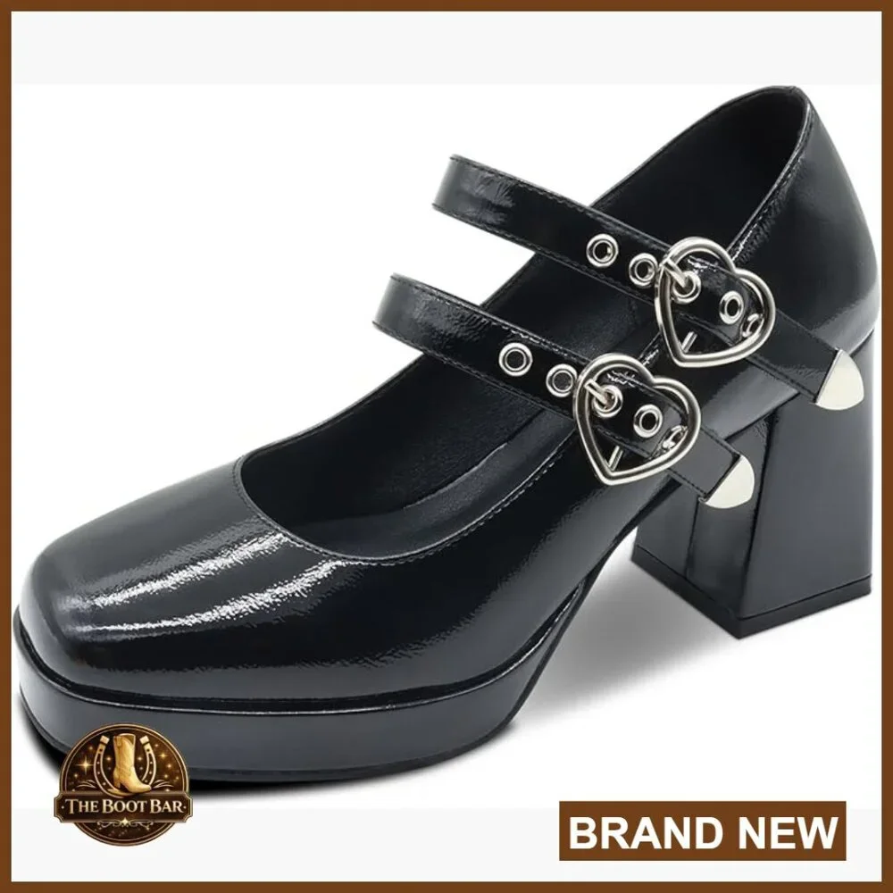 Platform Mary Jane Pumps with Chunky Block Heels and Straps